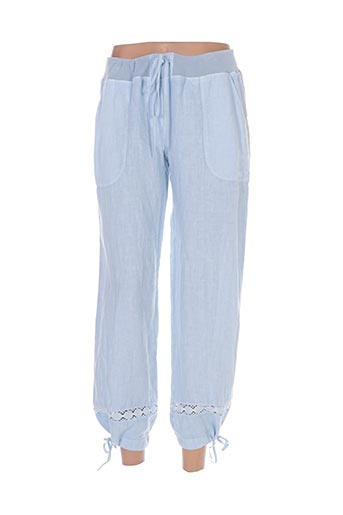 120% lino pantalons femme de couleur bleu