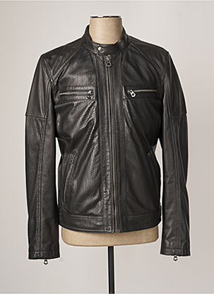 Veste esprit biker droite noir homme