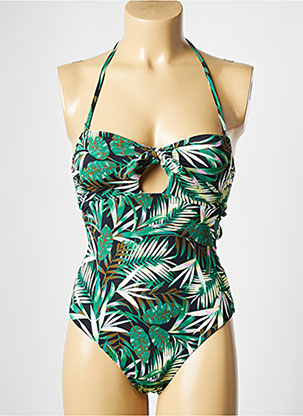 Maillot De Bain Pièce Effet Matière Satinée Bleu Kiwi Femme